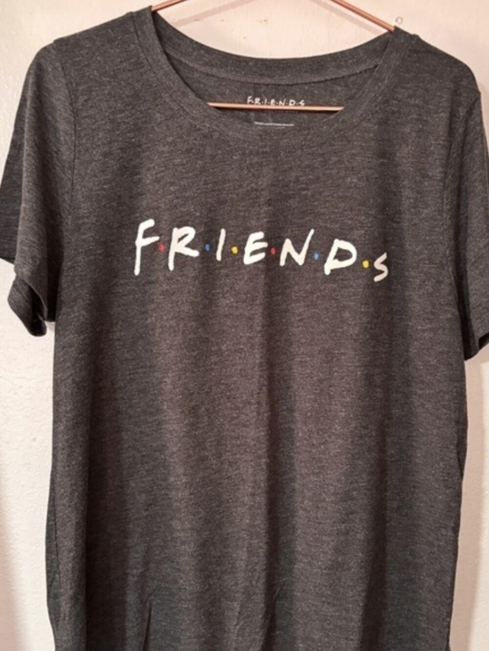 FRIENDS Charcoal Gray Short Sleeve Logo Tee with Color Dot Accents